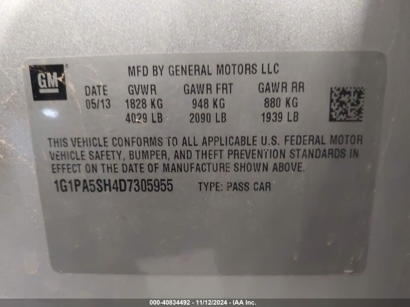 VIN 1G1PA5SH4D7305955 2013 Chevrolet Cruze, Ls Auto no.9