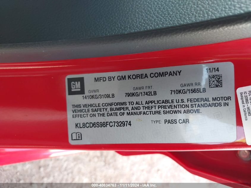 2015 CHEVROLET SPARK 1LT CVT - KL8CD6S98FC732974