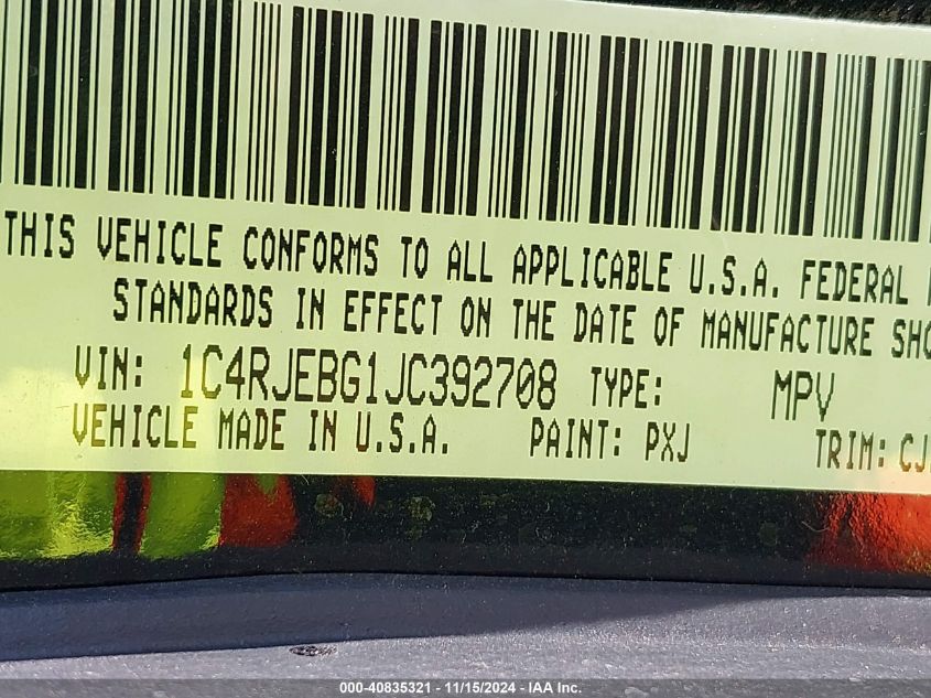 VIN 1C4RJEBG1JC392708 2018 Jeep Grand Cherokee, Lim... no.9