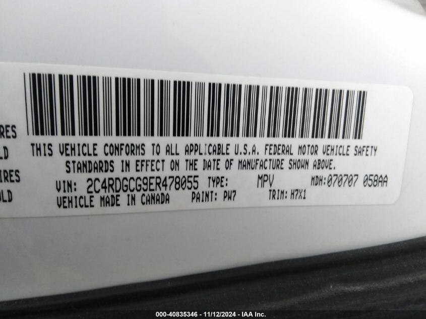 VIN 2C4RDGCG9ER478055 2014 Dodge Grand Caravan, Sxt no.9