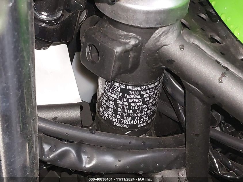 2024 Kawasaki Ex500 H VIN: ML5EXGH17RDA01270 Lot: 40836401