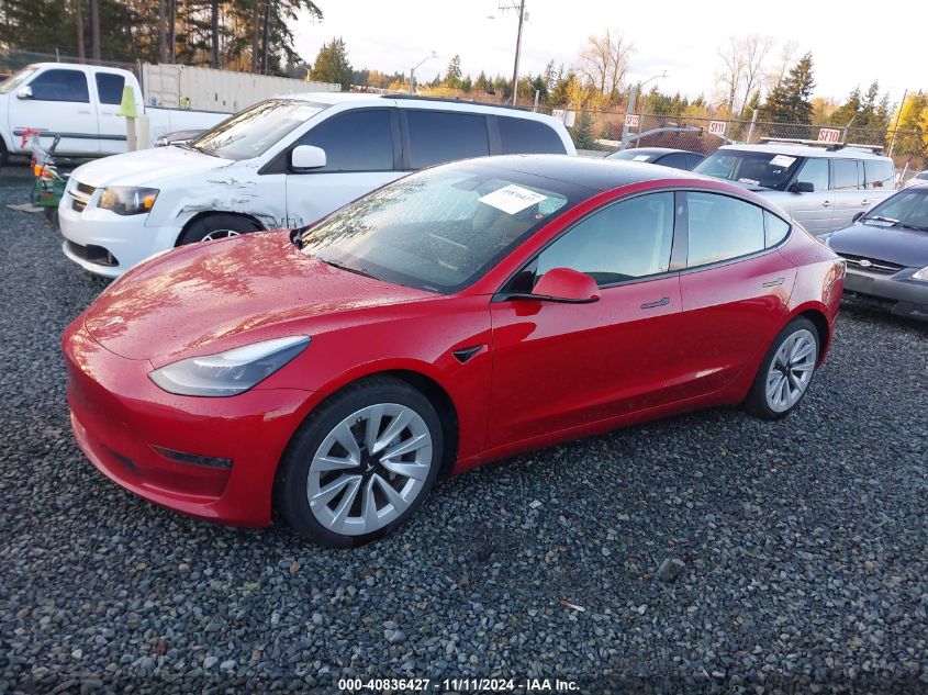 2021 Tesla Model 3 Standard Range Plus Rear-Wheel Drive VIN: 5YJ3E1EA8MF088244 Lot: 40836427