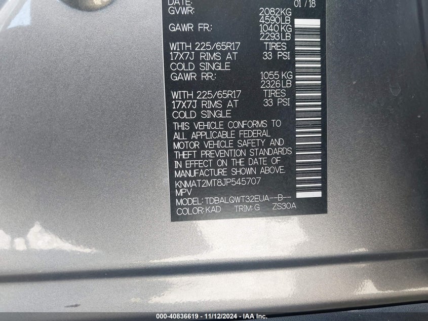 VIN KNMAT2MT8JP545707 2018 NISSAN ROGUE SV