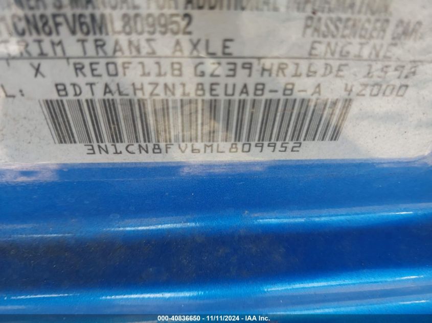 VIN 3N1CN8FV6ML809952 2021 Nissan Versa, Sr Xtronic... no.9