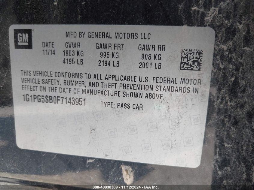 VIN 1G1PG5SB0F7143951 2015 CHEVROLET CRUZE no.9