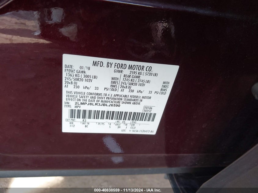 2018 LINCOLN MKX RESERVE - 2LMPJ8LR3JBL26590