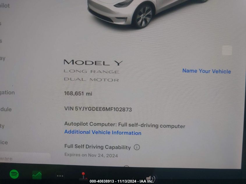 2021 Tesla Model Y Long Range Dual Motor All-Wheel Drive VIN: 5YJYGDEE6MF102873 Lot: 40838913