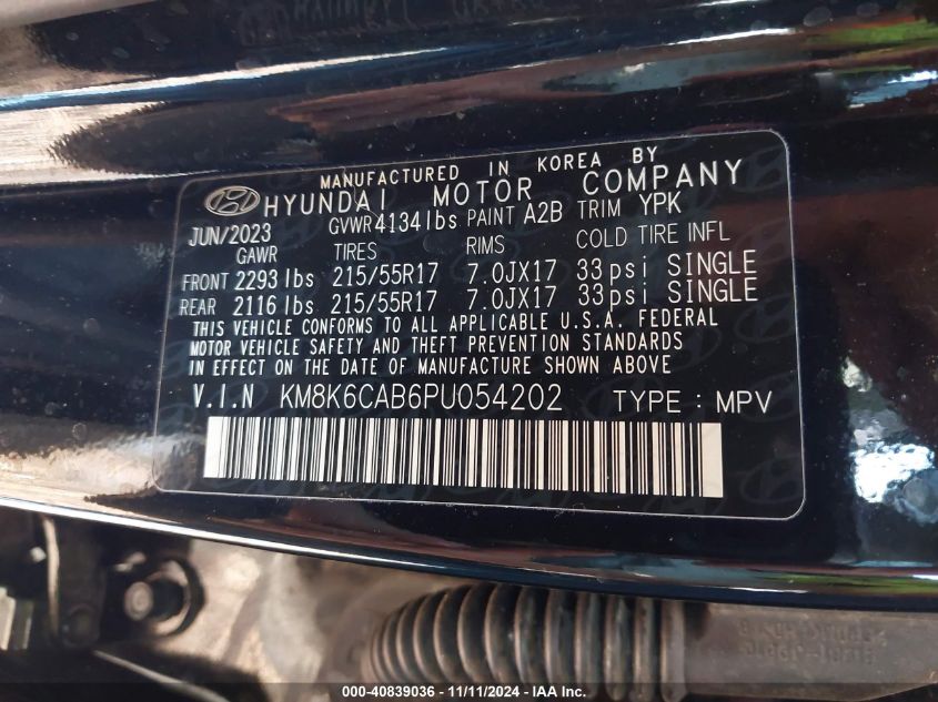 VIN KM8K6CAB6PU054202 2023 HYUNDAI KONA SEL