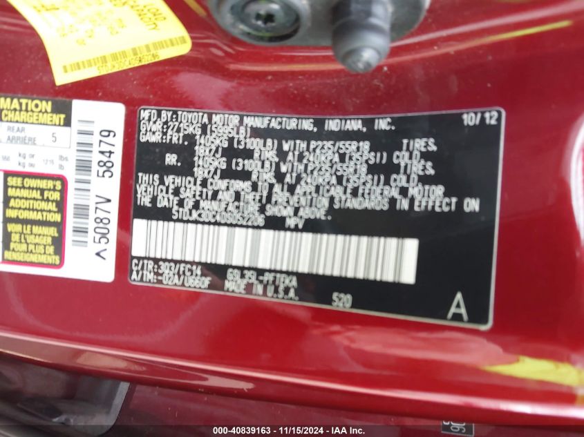 VIN 5TDJK3DC4DS052206 2013 Toyota Sienna, Le 7 Pass... no.9