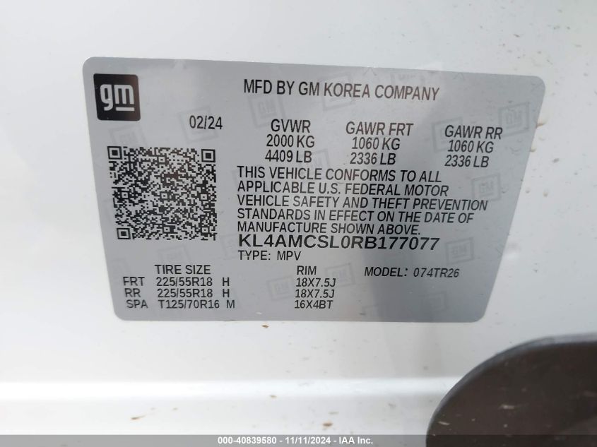 2024 Buick Encore Gx Preferred Awd VIN: KL4AMCSL0RB177077 Lot: 40839580