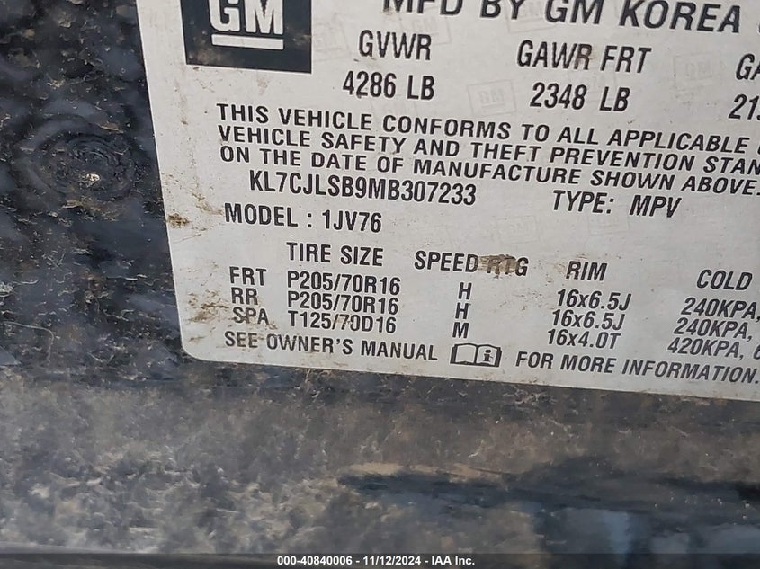 2021 CHEVROLET TRAX FWD LT - KL7CJLSB9MB307233