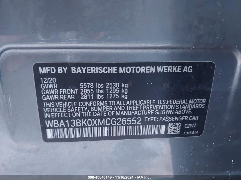 VIN WBA13BK0XMCG26552 2021 BMW M550I, Xdrive no.9