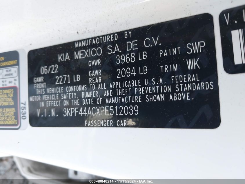 2023 KIA FORTE VIN: 3KPF44ACXPE512039