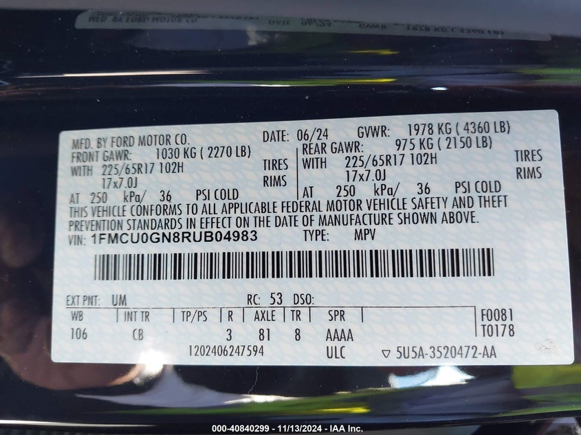 VIN 1FMCU0GN8RUB04983 2024 FORD ESCAPE ACTIVE