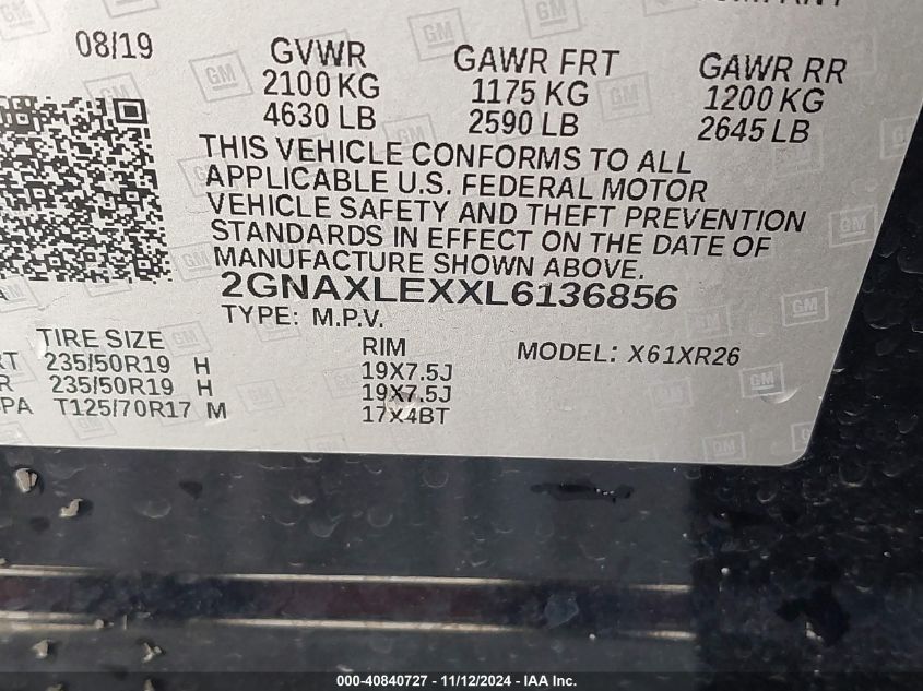 VIN 2GNAXLEXXL6136856 2020 CHEVROLET EQUINOX no.9