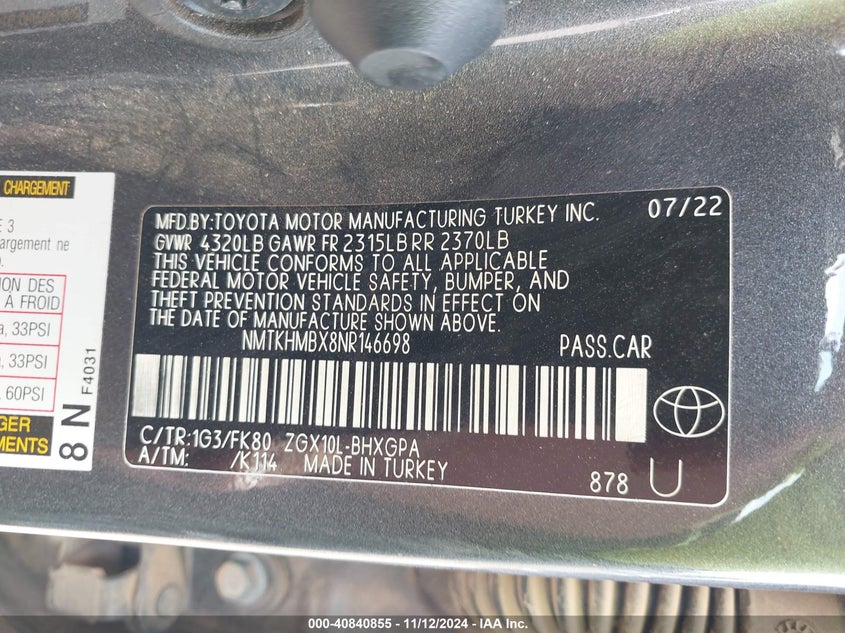 2022 TOYOTA C-HR VIN: NMTKHMBX8NR146698
