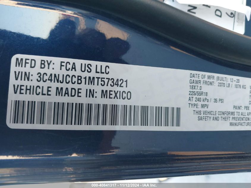 VIN 3C4NJCCB1MT573421 2021 Jeep Compass, Limited Fwd no.9