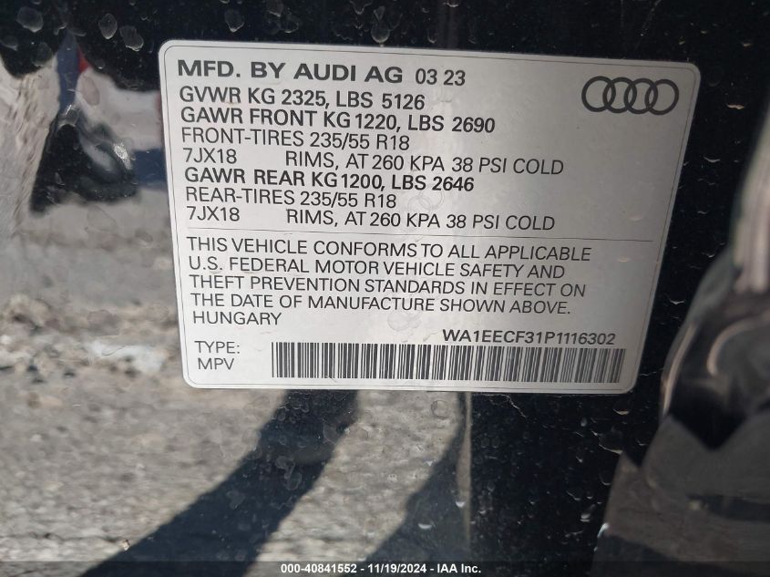 2023 Audi Q3 Premium Plus 45 Tfsi S Line Quattro Tiptronic VIN: WA1EECF31P1116302 Lot: 40841552