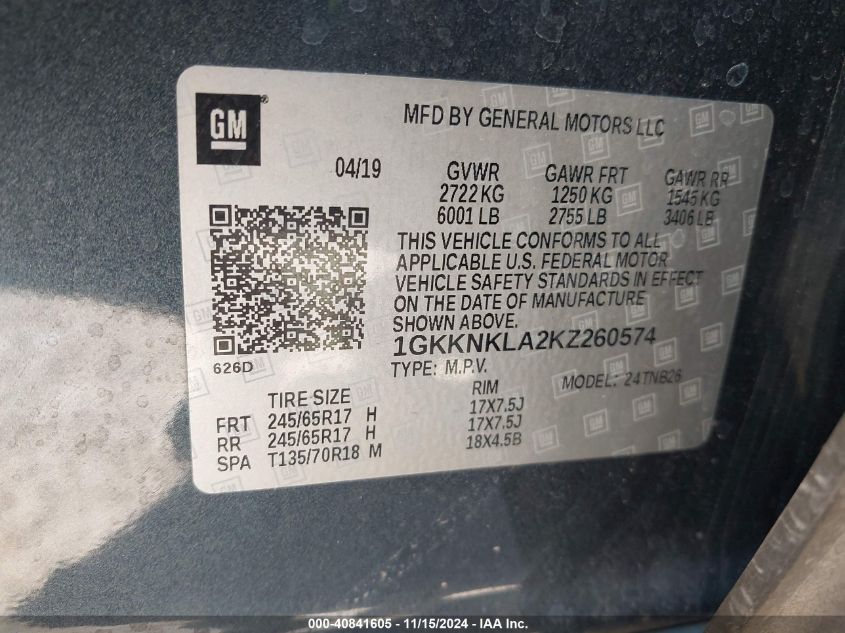 2019 GMC ACADIA SLE - 1GKKNKLA2KZ260574