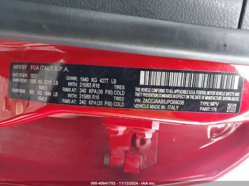 2018 JEEP RENEGADE SPORT FWD - ZACCJAAB5JPG69036