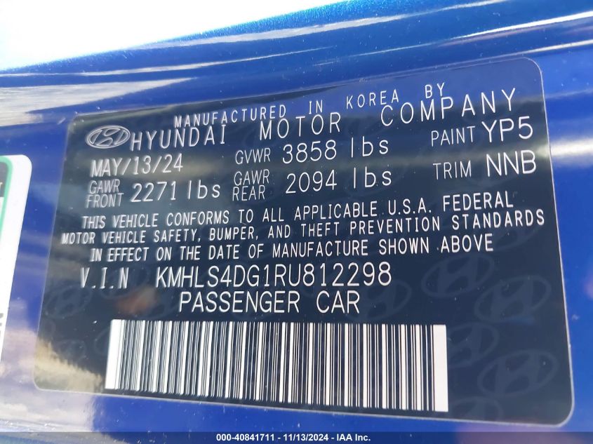 2024 HYUNDAI ELANTRA VIN: KMHLS4DG1RU812298