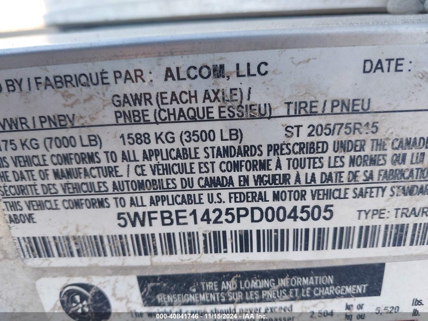 2023 ALCOM, LLC EZEC7X14 (VIN: 5WFBE1425PD004505