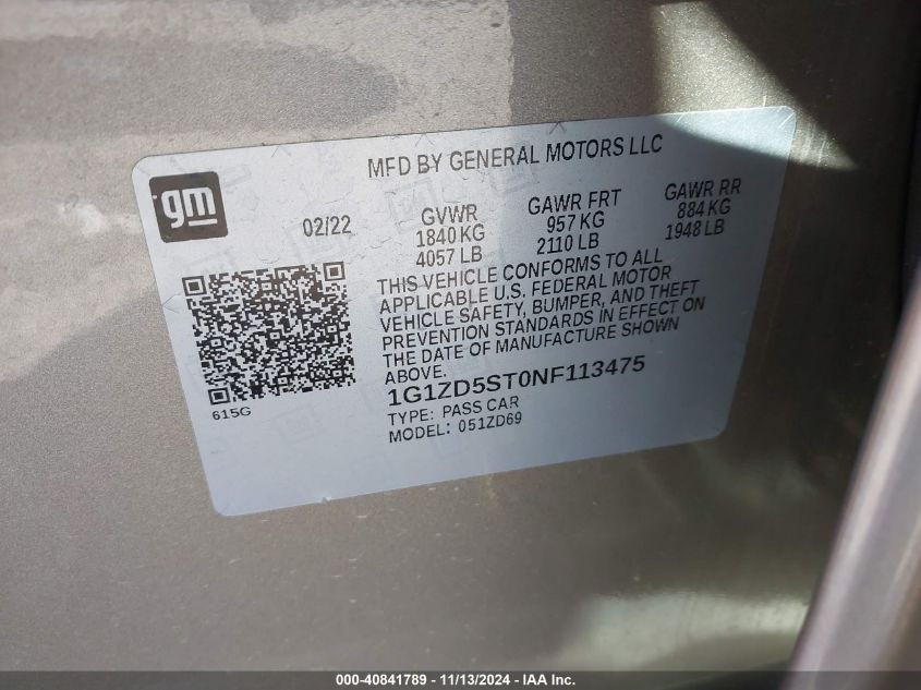 2022 CHEVROLET MALIBU FWD LT - 1G1ZD5ST0NF113475