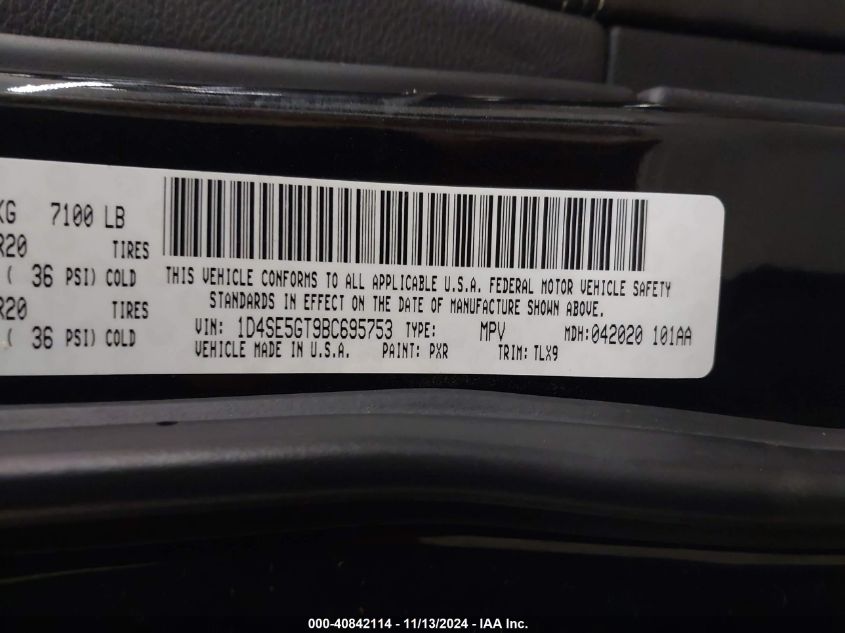 2011 Dodge Durango Citadel VIN: 1D4SE5GT9BC695753 Lot: 40842114