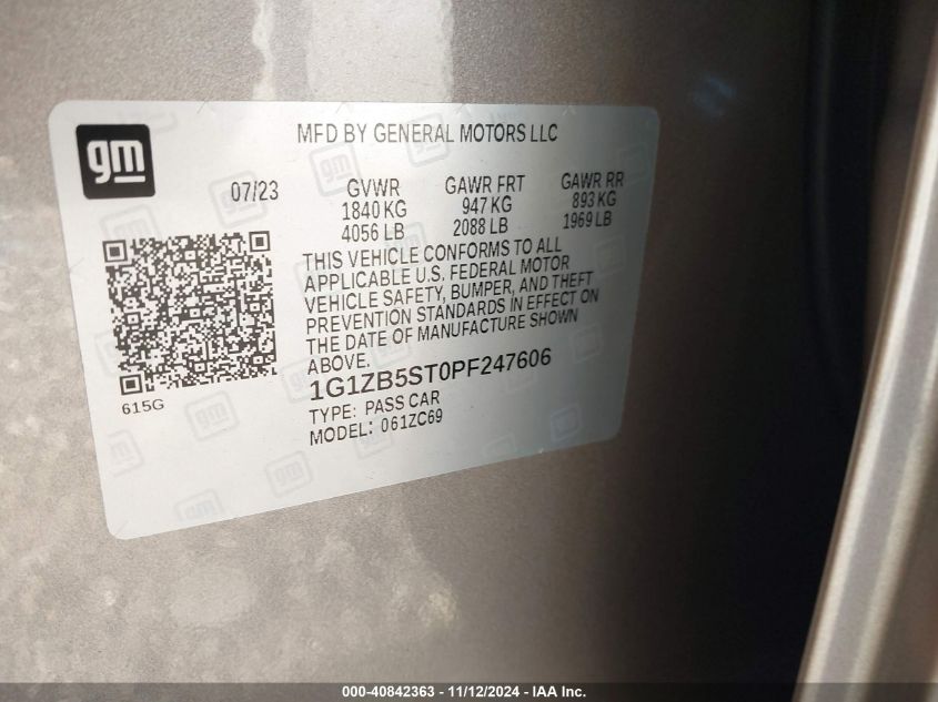 VIN 1G1ZB5ST0PF247606 2023 CHEVROLET MALIBU FWD LS