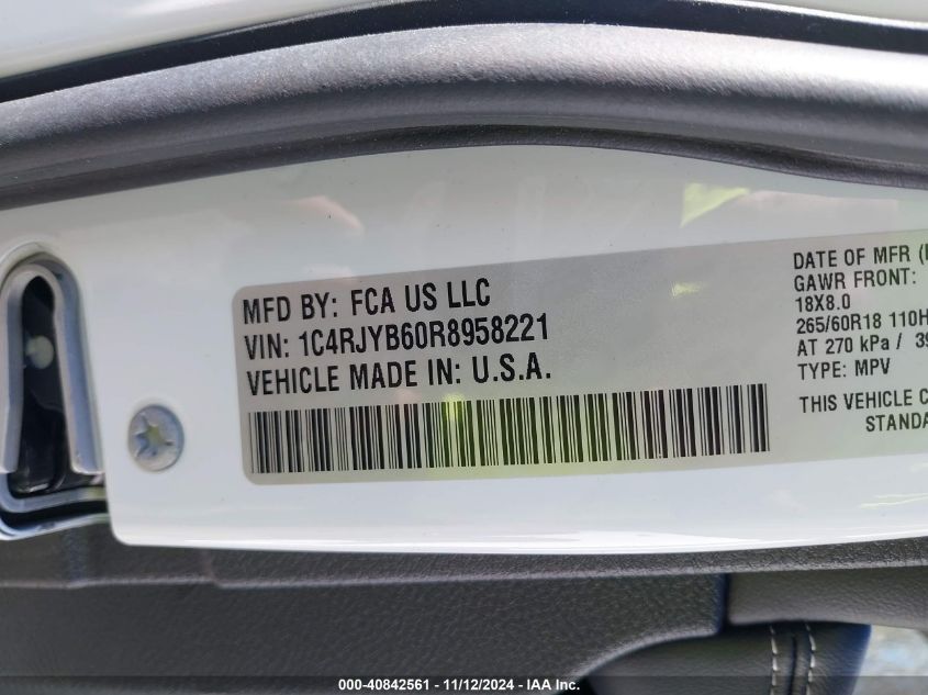 2024 Jeep Grand Cherokee 4Xe VIN: 1C4RJYB60R8958221 Lot: 40842561