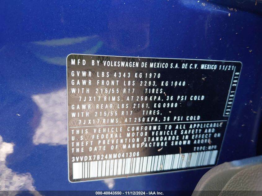 2022 VOLKSWAGEN TAOS 1.5T S - 3VVDX7B24NM041306