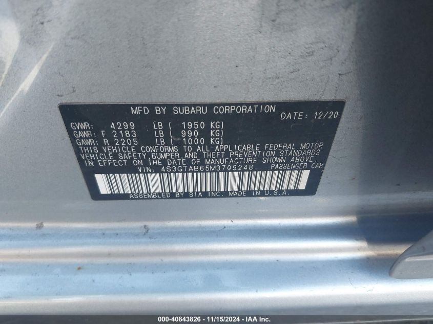 2021 SUBARU IMPREZA BASE (CVT) - 4S3GTAB65M3709248