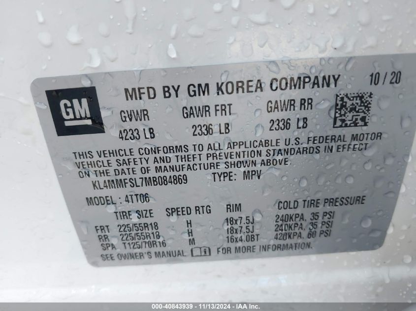 2021 Buick Encore Gx Fwd Essence VIN: KL4MMFSL7MB084869 Lot: 40843939