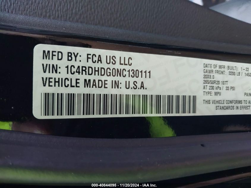 2022 DODGE DURANGO GT - 1C4RDHDG0NC130111