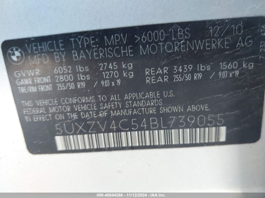 2011 BMW X5 VIN: 5UXZV4C54BL739055