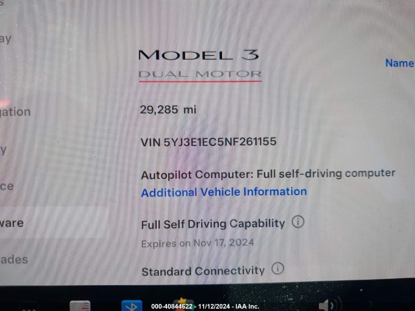 2022 Tesla Model 3 Performance Dual Motor All-Wheel Drive VIN: 5YJ3E1EC5NF261155 Lot: 40844622