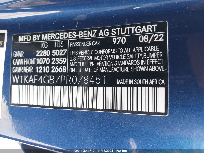 VIN W1KAF4GB7PR078451 2023 Mercedes-Benz C 300, Sedan no.9