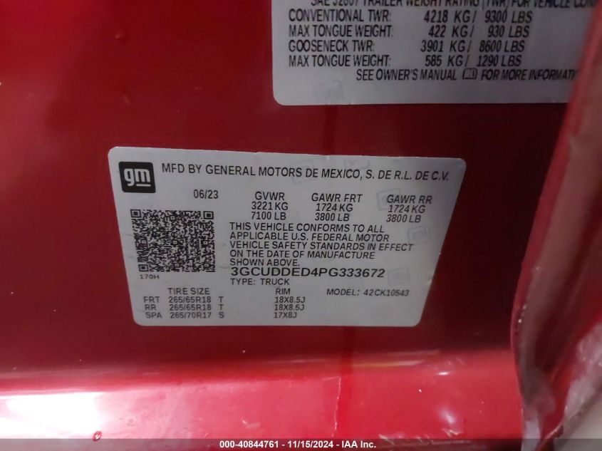 2023 CHEVROLET SILVERADO 1500 4WD  STANDARD BED LT - 3GCUDDED4PG333672