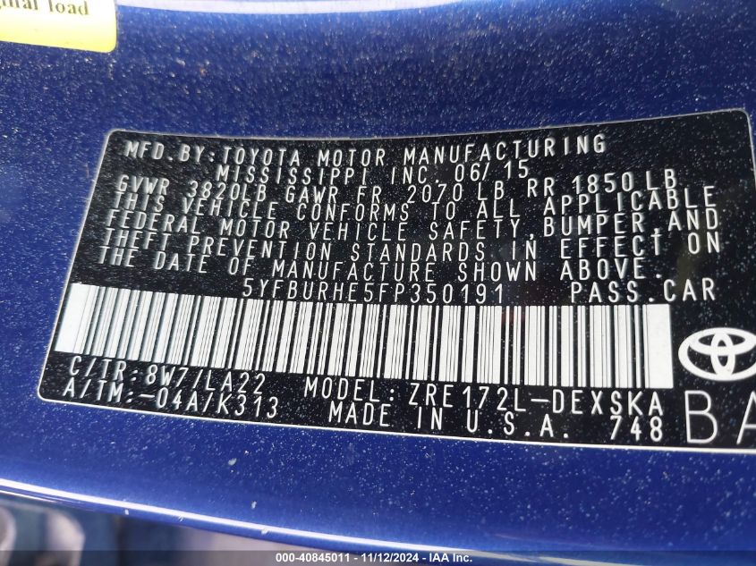 2015 TOYOTA COROLLA S PREMIUM - 5YFBURHE5FP350191