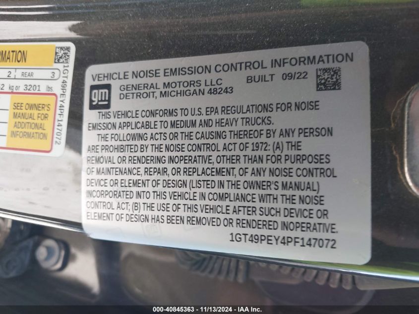 2023 GMC Sierra 2500Hd 4Wd Standard Bed At4 VIN: 1GT49PEY4PF147072 Lot: 40845363