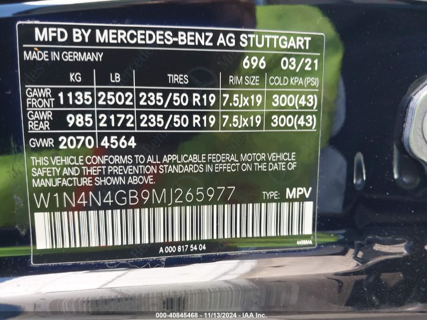 2021 Mercedes-Benz Gla 250 VIN: W1N4N4GB9MJ265977 Lot: 40845468