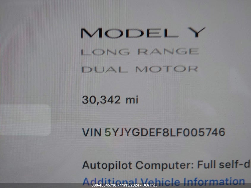 2020 TESLA MODEL Y VIN: 5YJYGDEF8LF005746