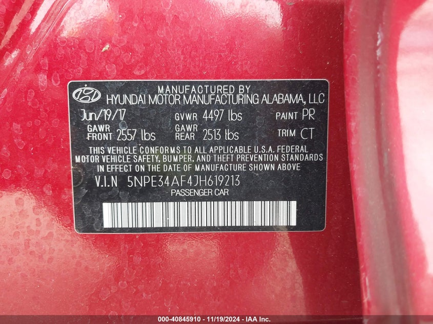 VIN 5NPE34AF4JH619213 2018 HYUNDAI SONATA SPORT