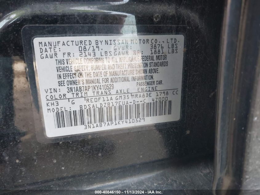 VIN 3N1AB7AP1KY410529 2019 NISSAN SENTRA no.9