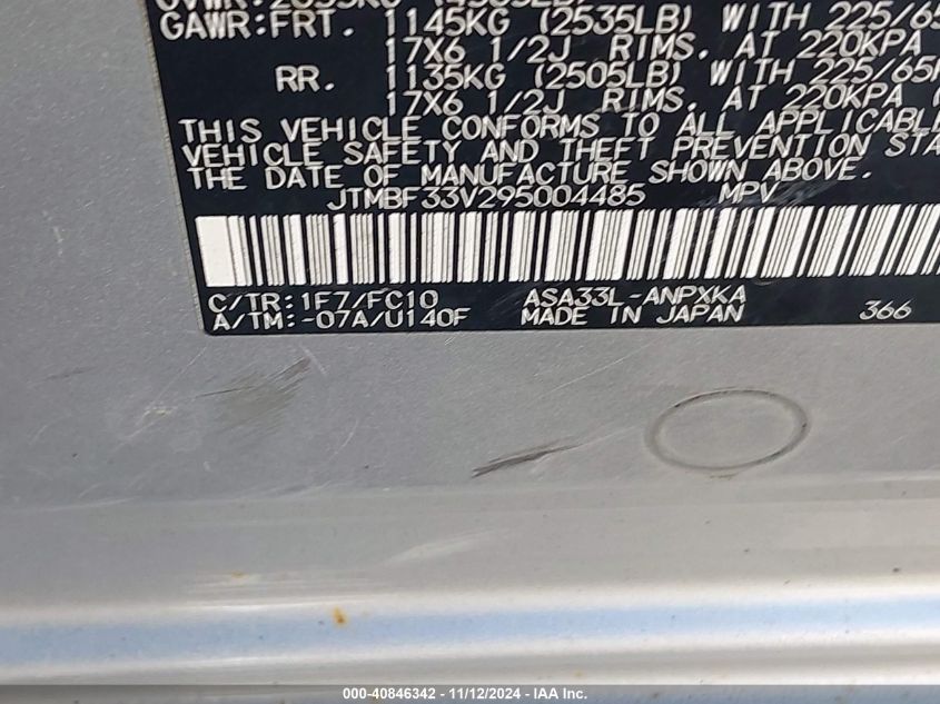 2009 Toyota Rav4 VIN: JTMBF33V295004485 Lot: 40846342