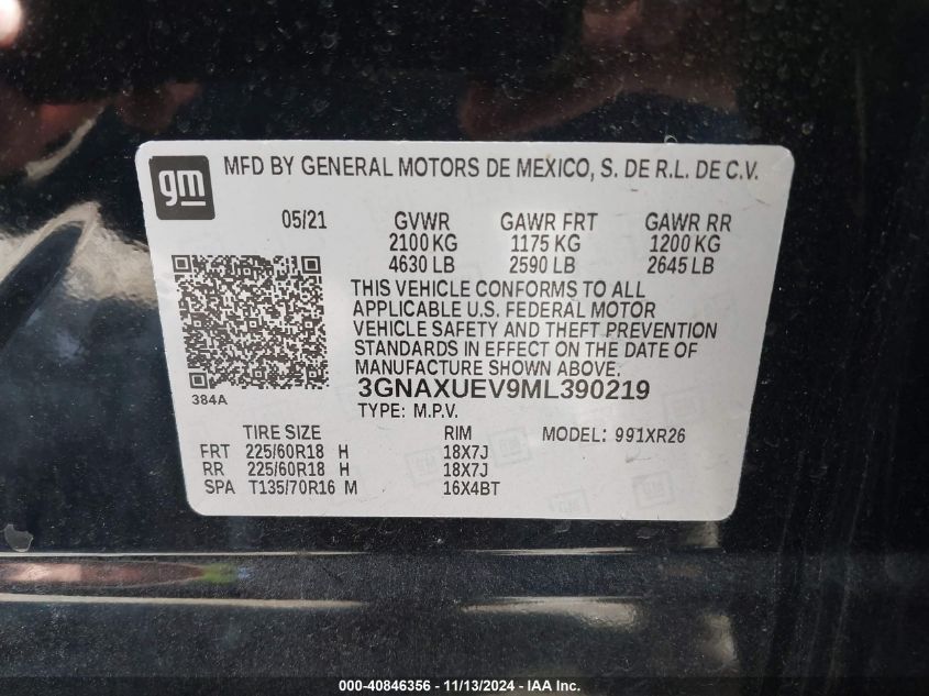 2021 CHEVROLET EQUINOX LT - 3GNAXUEV9ML390219