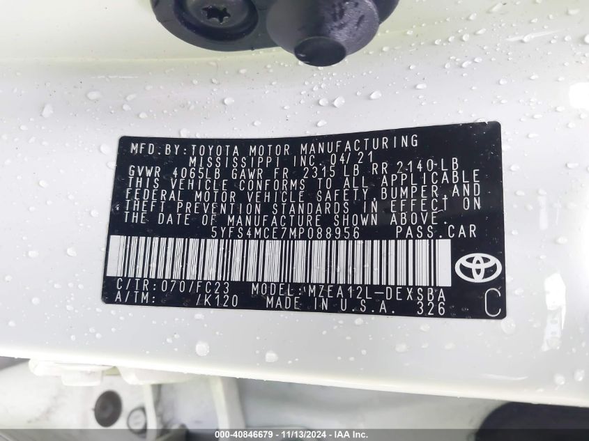 2021 TOYOTA COROLLA SE - 5YFS4MCE7MP088956