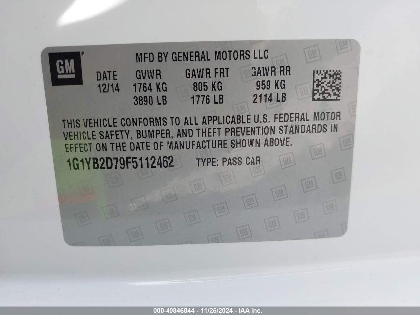 2015 Chevrolet Corvette Stingray VIN: 1G1YB2D79F5112462 Lot: 40846844