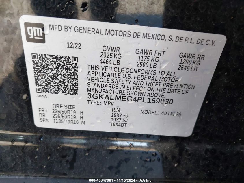 2023 GMC Terrain Fwd Sle VIN: 3GKALMEG4PL169030 Lot: 40847061