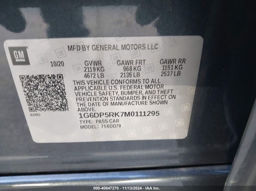 VIN 1G6DP5RK7M0111295 2021 CADILLAC CT5 no.9